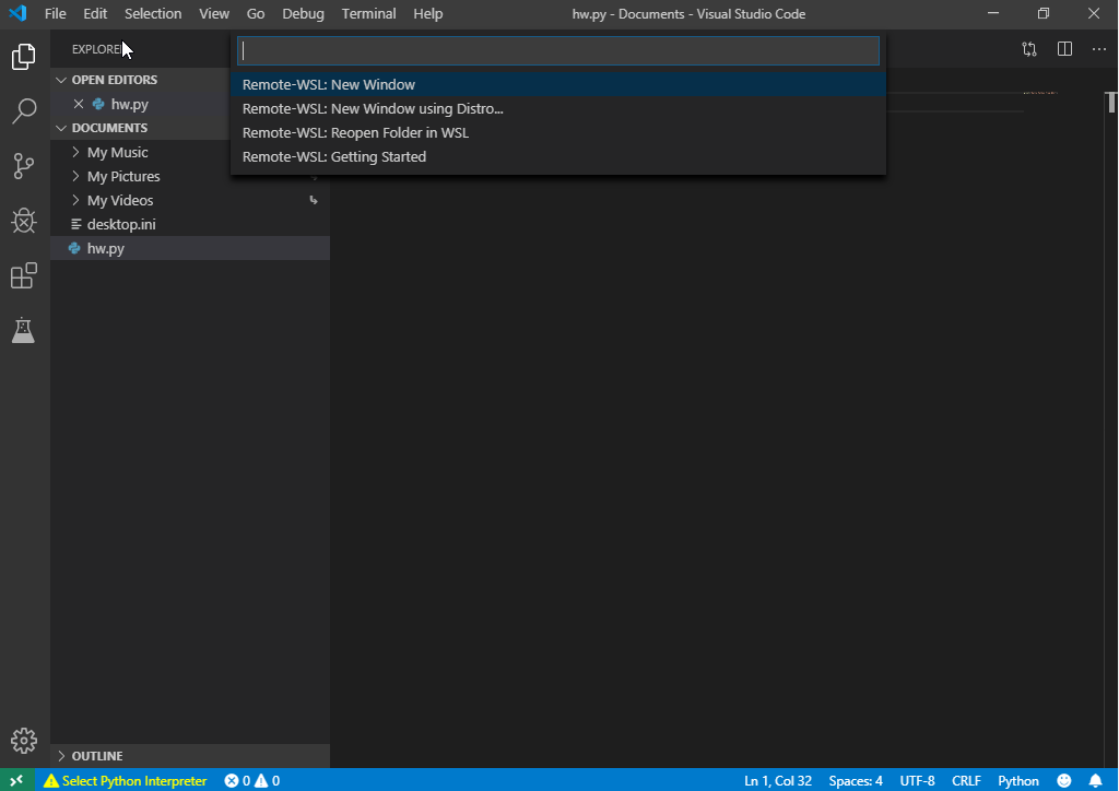 VSCode Open WSL