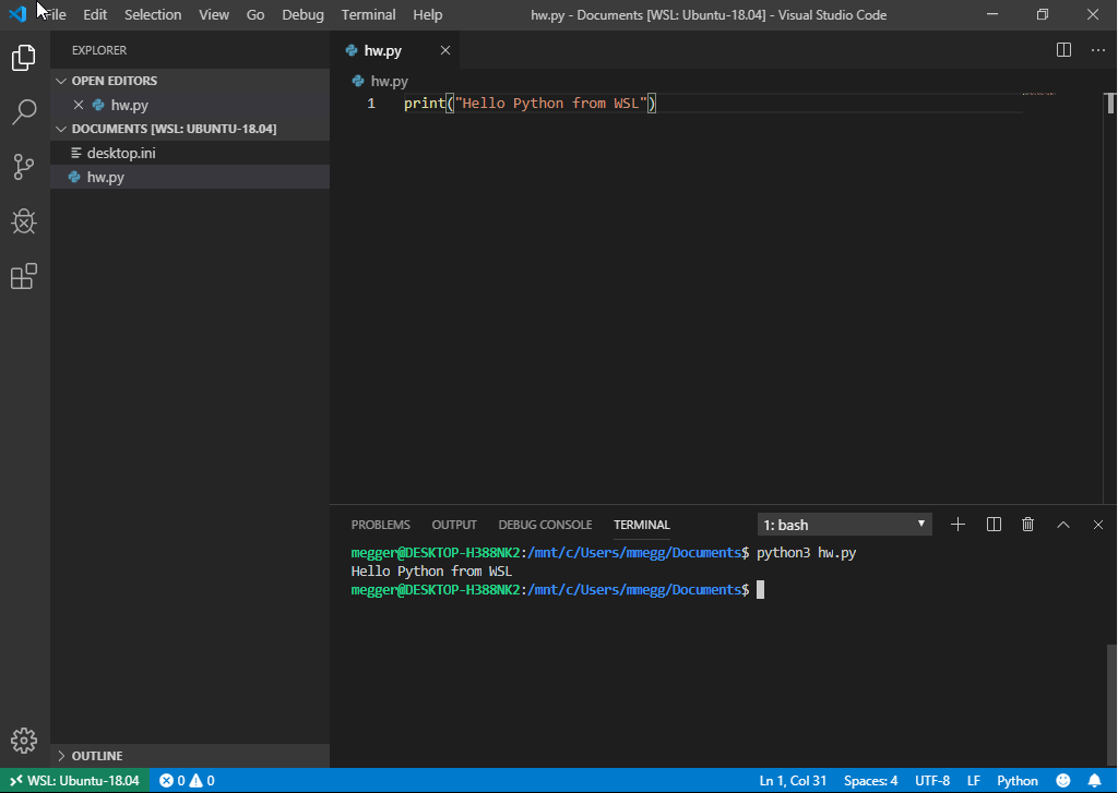 VSCode Python Bash
