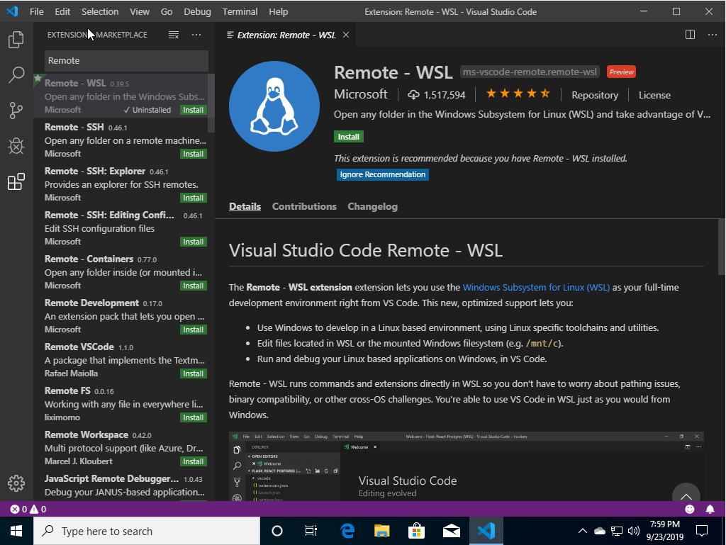 VSCode WSL Plugin Install